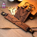 Personalised leather keyrings with engraved names and metal rings