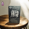 Rectangular slate presentation plaque engraved with a family photograph