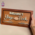 Framed wooden yoga nook sign with raised lettering