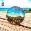 Round ocean-themed resin decorative plate with blue waves and beach detail