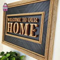 Framed wooden welcome home sign with raised letters
