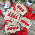 Wooden family stocking Christmas ornaments with small hanging stockings