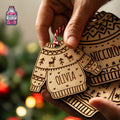 Wooden Christmas jumper ornaments with engraved names